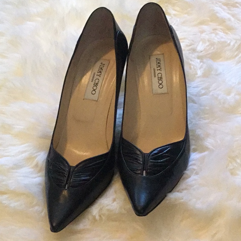 Jimmy Choo Black Pointed Toe Leather Pumps